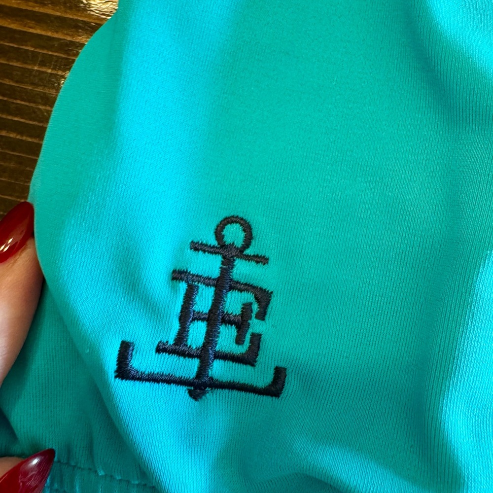 Lands'‎ End One Piece Swimsuit in Teal with Navy Trim - Picture 3 of 7
